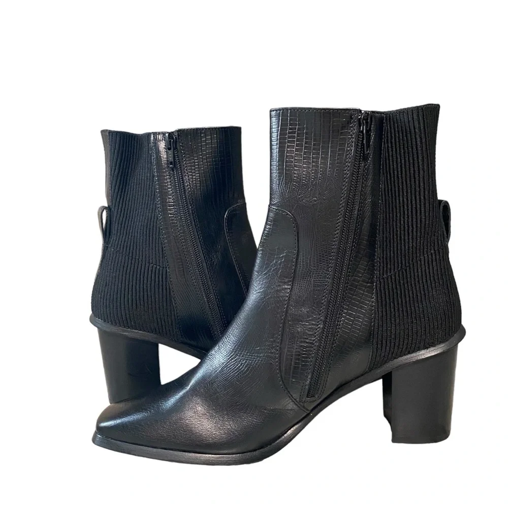 Andre Assous Venice Boot Lizard Embossed Block Heel Zip Boots